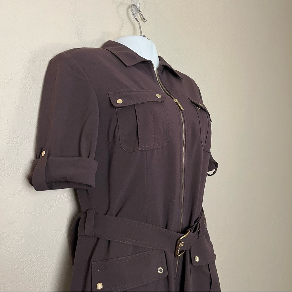 MICHAEL Michael Kors Womens Short Sleeve Pockets‎ Brown Collared Dress Large - Picture 4 of 16